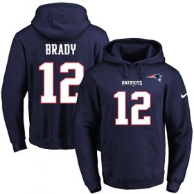 Wholesale Cheap Nike Patriots #12 Tom Brady Navy Blue Name & Number Pullover NFL Hoodie