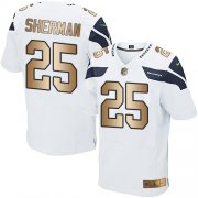 Wholesale Cheap Nike Seahawks #25 Richard Sherman White Men's Stitched NFL Elite Gold Jersey