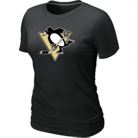 Wholesale Cheap Women\'s Pittsburgh Penguins Big & Tall Logo Black NHL T-Shirt