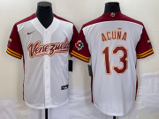 Cheap Men's Venezuela Baseball #13 Ronald Acuna Jr 2023 White Red World Classic Stitched Jerseys