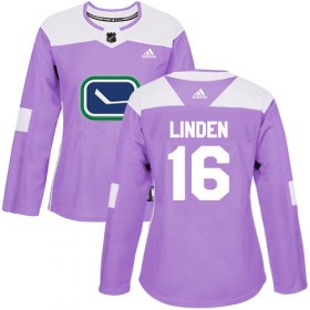 Wholesale Cheap Adidas Canucks #16 Trevor Linden Purple Authentic Fights Cancer Women\'s Stitched NHL Jersey