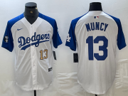 Cheap Men's Los Angeles Dodgers #13 Max Muncy Number White Blue Fashion Stitched Cool Base Limited Jerseys