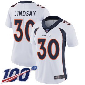 Wholesale Cheap Nike Broncos #30 Phillip Lindsay White Women\'s Stitched NFL 100th Season Vapor Limited Jersey