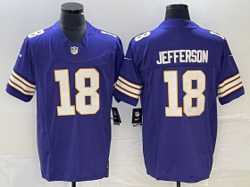 Wholesale Cheap Men\'s Minnesota Vikings #18 Justin Jefferson Purple 2023 FUSE Vapor Limited Throwback Stitched Jersey