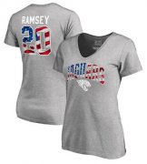Wholesale Cheap Women's Jacksonville Jaguars #20 Jalen Ramsey NFL Pro Line by Fanatics Branded Banner Wave Name & Number T-Shirt Heathered Gray