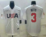 Cheap Men's USA Baseball #3 Mookie Betts 2023 White World Baseball Classic Replica Stitched Jersey