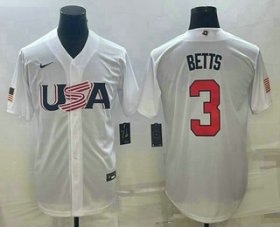 Cheap Men\'s USA Baseball #3 Mookie Betts 2023 White World Baseball Classic Replica Stitched Jersey