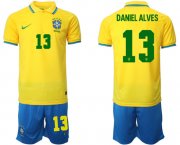Cheap Men's Brazil #13 Daniel Alves Yellow Home Soccer Jersey Suit