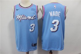 Wholesale Cheap Men\'s Miami Heat #3 Dwyane Wade Light Blue Nike Swingman 2018 playoffs Earned Edition Stitched Jersey With The Sponsor Logo