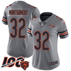 Wholesale Cheap Nike Bears #32 David Montgomery Silver Women\'s Stitched NFL Limited Inverted Legend 100th Season Jersey