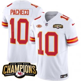 Cheap Men\'s Kansas City Chiefs #10 Isiah Pacheco White 2023 F.U.S.E. AFC West Champions With NKH Patch Vapor Untouchable Limited Football Stitched Jersey