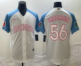 Cheap Men\'s Mexico Baseball #56 Randy Arozarena 2023 White Blue World Classic Stitched Jerseys