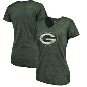 Wholesale Cheap Women\'s Green Bay Packers NFL Pro Line by Fanatics Branded Green Distressed Team Logo Tri-Blend T-Shirt