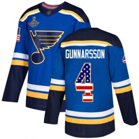 Wholesale Cheap Adidas Blues #4 Carl Gunnarsson Blue Home Authentic USA Flag Stanley Cup Champions Stitched NHL Jersey