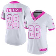 Wholesale Cheap Nike Vikings #28 Adrian Peterson White/Pink Women's Stitched NFL Limited Rush Fashion Jersey