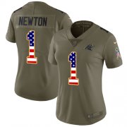 Wholesale Cheap Nike Panthers #1 Cam Newton Olive/USA Flag Women's Stitched NFL Limited 2017 Salute to Service Jersey