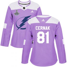 Cheap Adidas Lightning #81 Erik Cernak Purple Authentic Fights Cancer Women\'s 2020 Stanley Cup Champions Stitched NHL Jersey