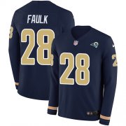 Wholesale Cheap Nike Rams #28 Marshall Faulk Navy Blue Team Color Men's Stitched NFL Limited Therma Long Sleeve Jersey