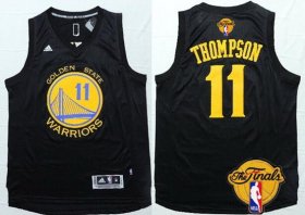 Wholesale Cheap Men\'s Golden State Warriors #11 Klay Thompson Black With Gold 2016 The NBA Finals Patch Jersey