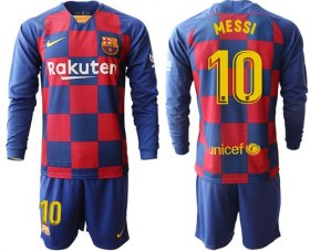 Wholesale Cheap Barcelona #10 Messi Home Long Sleeves Soccer Club Jersey