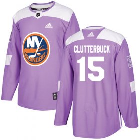 Wholesale Cheap Adidas Islanders #15 Cal Clutterbuck Purple Authentic Fights Cancer Stitched Youth NHL Jersey