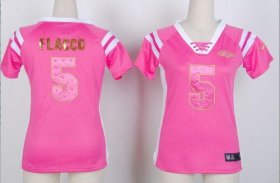Wholesale Cheap Nike Ravens #5 Joe Flacco Pink Women\'s Stitched NFL Elite Draft Him Shimmer Jersey