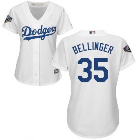 Wholesale Cheap Dodgers #35 Cody Bellinger White Home 2018 World Series Women\'s Stitched MLB Jersey