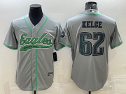 Wholesale Cheap Men's Philadelphia Eagles #62 Jason Kelce Grey With Patch Cool Base Stitched Baseball Jersey