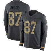 Wholesale Cheap Nike Chiefs #87 Travis Kelce Anthracite Salute to Service Men's Stitched NFL Limited Therma Long Sleeve Jersey