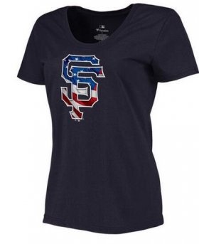Wholesale Cheap Women\'s San Francisco Giants USA Flag Fashion T-Shirt Navy Blue