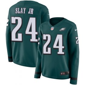 Wholesale Cheap Nike Eagles #24 Darius Slay Jr Green Team Color Women\'s Stitched NFL Limited Therma Long Sleeve Jersey