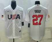 Cheap Men's USA Baseball #27 Mike Trout 2023 White World Baseball Classic Replica Stitched Jerseys