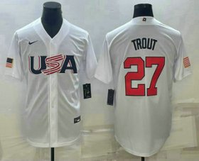 Cheap Men\'s USA Baseball #27 Mike Trout 2023 White World Baseball Classic Replica Stitched Jerseys