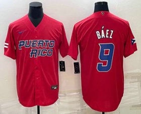 Cheap Men\'s Puerto Rico Baseball #9 Javier Baez 2023 Red World Baseball Classic Stitched Jersey