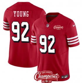 Cheap Men\'s San Francisco 49ers #92 Chase Young Red 2023 F.U.S.E. NFC West Champions Patch Alternate Football Stitched Jersey