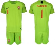 Wholesale Cheap Portugal #1 Patricio Shiny Green Goalkeeper Soccer Country Jersey