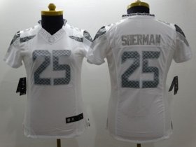 Wholesale Cheap Nike Seahawks #25 Richard Sherman White Women\'s Stitched NFL Limited Platinum Jersey