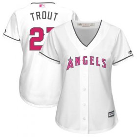 Wholesale Cheap Angels #27 Mike Trout White Mother\'s Day Cool Base Women\'s Stitched MLB Jersey