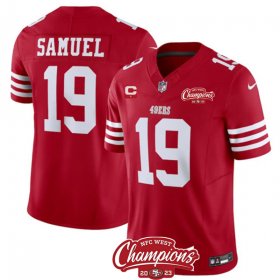 Cheap Men\'s San Francisco 49ers #19 Deebo Samuel Red 2023 F.U.S.E. With 1-star C Ptach And NFC West Champions Patch Football Stitched Jersey