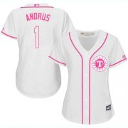 Wholesale Cheap Rangers #1 Elvis Andrus White/Pink Fashion Women's Stitched MLB Jersey