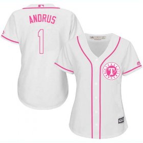 Wholesale Cheap Rangers #1 Elvis Andrus White/Pink Fashion Women\'s Stitched MLB Jersey