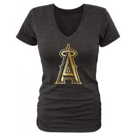 Wholesale Cheap Women\'s Los Angeles Angels of Anaheim Gold Collection Tri-Blend V-Neck T-Shirt Black