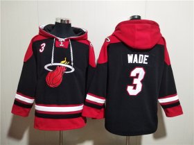 Wholesale Cheap Men\'s Miami Heat #3 Dwyane Wade Black Ageless Must-Have Lace-Up Pullover Hoodie