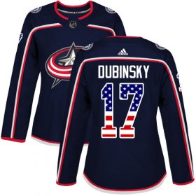 Wholesale Cheap Adidas Blue Jackets #17 Brandon Dubinsky Navy Blue Home Authentic USA Flag Women\'s Stitched NHL Jersey