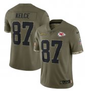 Wholesale Cheap Men's Kansas City Chiefs #87 Travis Kelce 2022 Olive Salute To Service Limited Stitched Jersey