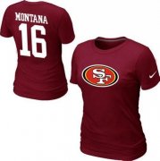 Wholesale Cheap Women's Nike San Francisco 49ers #16 Joe Montana Name & Number T-Shirt Red