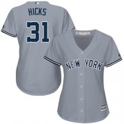 Wholesale Cheap Yankees #31 Aaron Hicks Grey Road Women's Stitched MLB Jersey