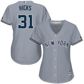Wholesale Cheap Yankees #31 Aaron Hicks Grey Road Women\'s Stitched MLB Jersey