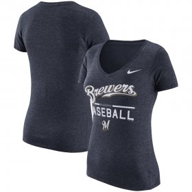 Wholesale Cheap Milwaukee Brewers Nike Women\'s Practice 1.7 Tri-Blend V-Neck T-Shirt Heathered Navy
