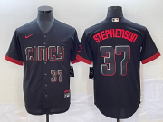 Wholesale Cheap Men's Cincinnati Reds #37 Tyler Stephenson Number Black 2023 City Connect Cool Base Stitched Jersey2